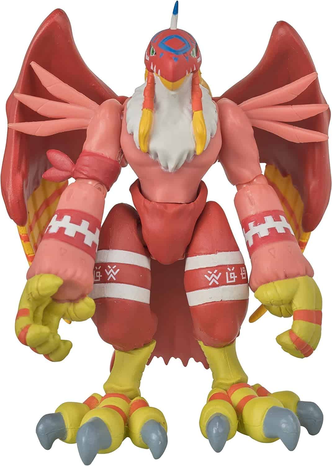 DIGIMON Shodo 3.5 Garudamon Action Figure 86973 (8) A detailed Digimon Shodo 3.5" Figure of a bird-like creature with red wings, yellow feet with gray claws, and intricate designs on its arms and legs.