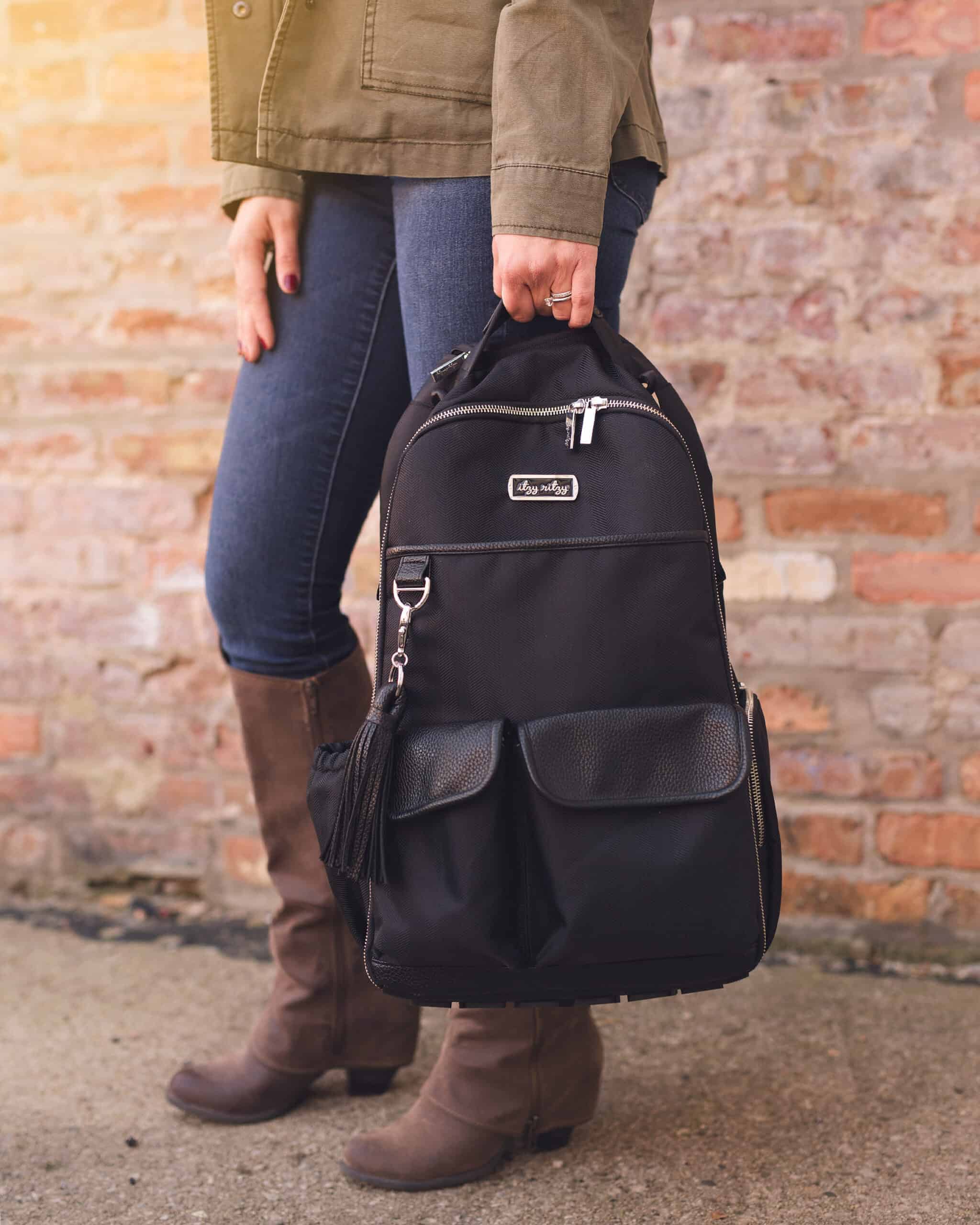 Itzy-Ritzy-Diaper-Bag-DBB1000-Black-Herringbone-Boss-Backpack-15-scaled