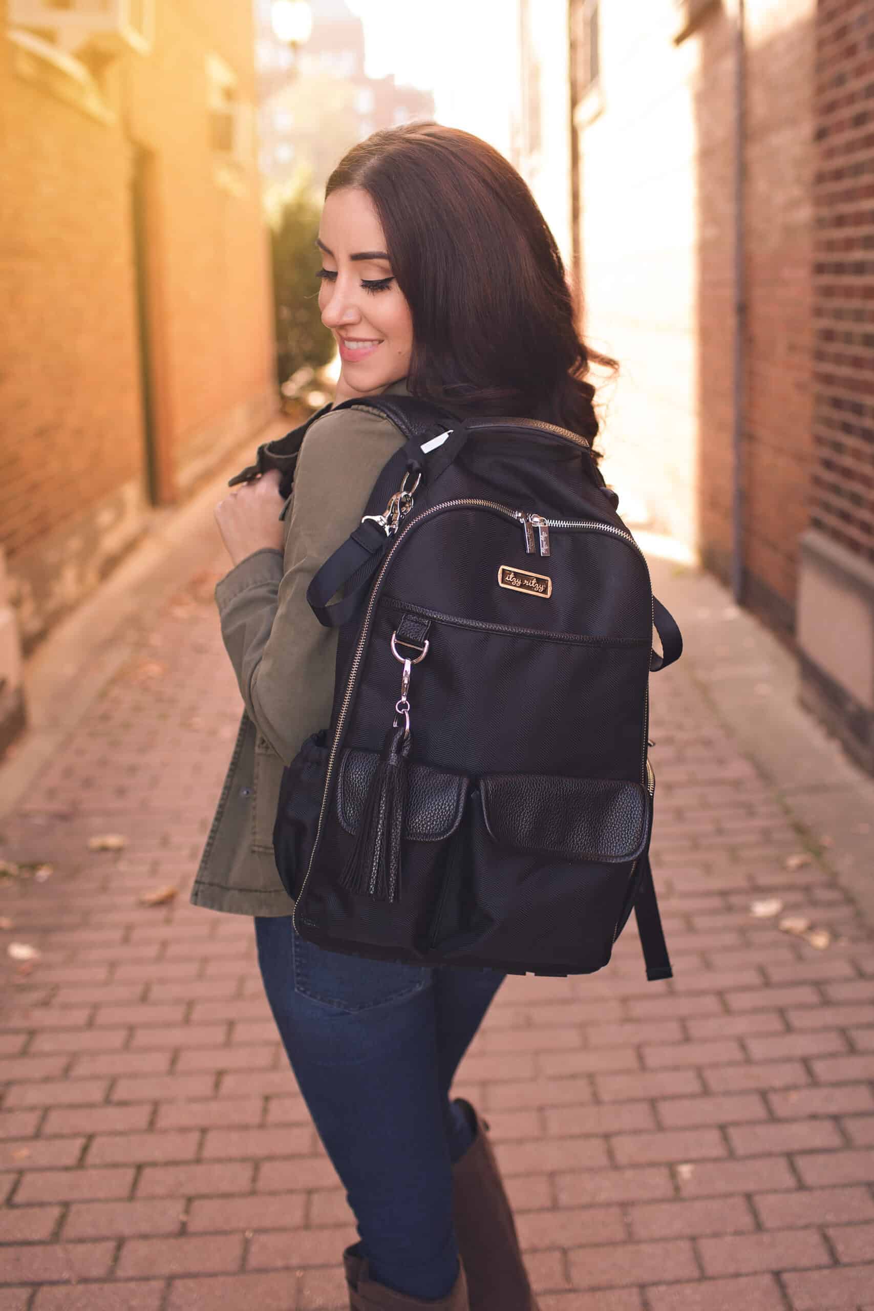 Itzy-Ritzy-Diaper-Bag-DBB1000-Black-Herringbone-Boss-Backpack-24-scaled