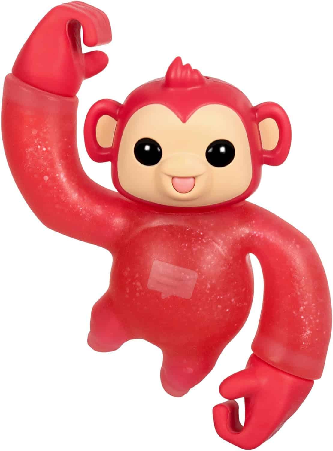 Little Live Pets Hug n' Hang Zoogooz - Mookie Monkey. an Interactive Electronic Squishy Stretchy Toy Pet with 70+ Sounds & Reactions. Stretch, Squish & Link Their Hands Medium (4) Red toy monkey with arm raised, large black eyes, and a small smile.