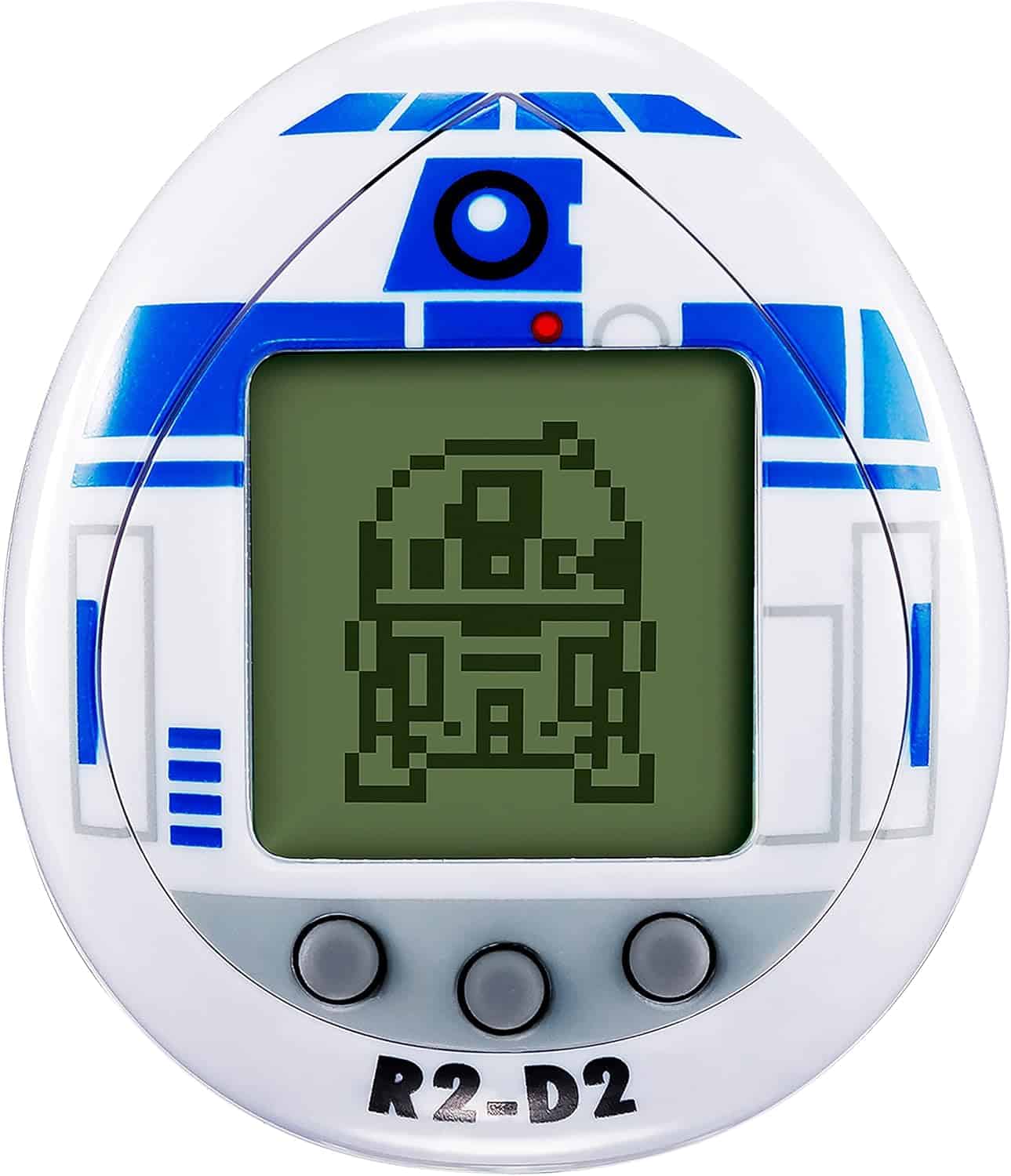 Tamagotchi Nano x Star Wars - R2-D2, Classic 88821 (8) An electronic handheld game featuring a design resembling R2-D2 from Star Wars, with an LCD screen displaying a pixelated image of R2-D2 is the Tamagotchi Nano x Star Wars - R2-D2 Hologram.