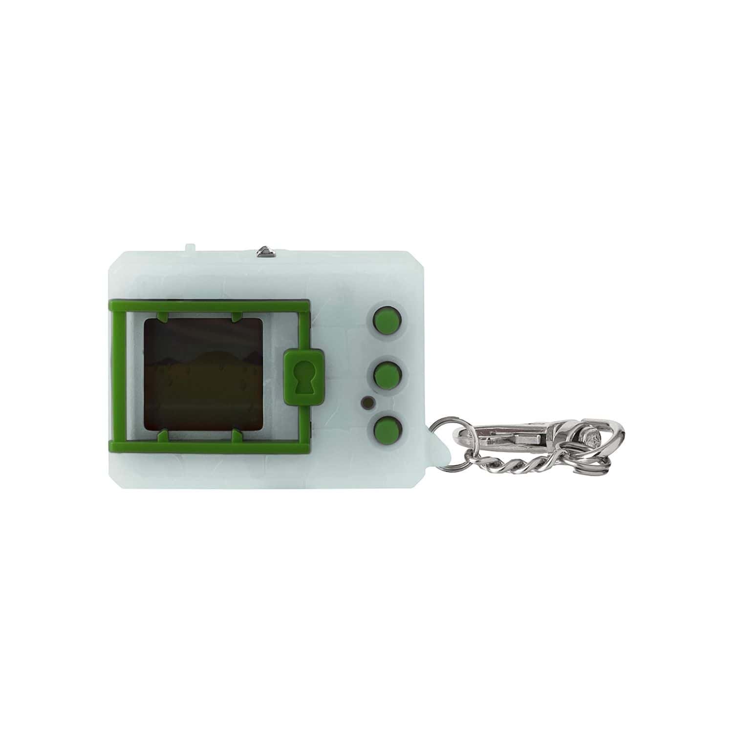 digimon-bandai-original-digivice-virtual-pet-monster-glow-in-the-dark-2 A white and green keychain with a camera on it.