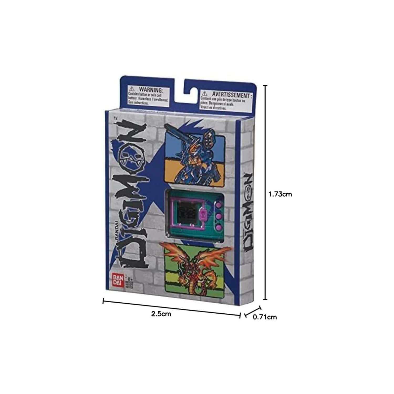 digimon-x-bandai-digivice-virtual-pet-monster-green-&-blue-41924-8 A package of a toy with a dragon on it.
