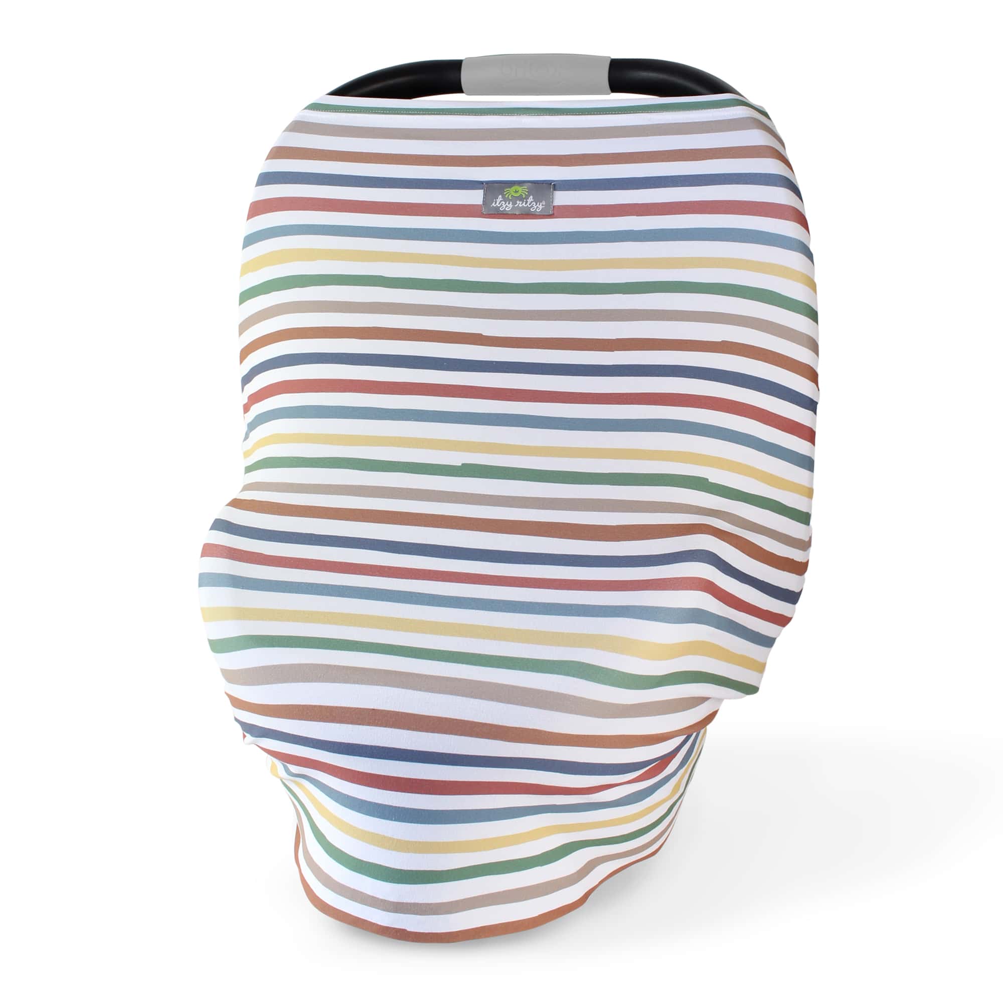 A colorful striped Mom Boss™ 4-IN-1 Multi-Use Nursing Cover & Scarf.